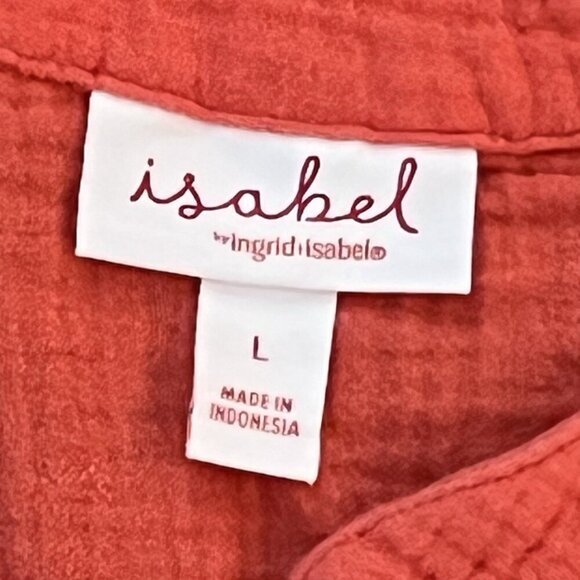 Isabel Maternity Women's Short Sleeve V Neck Gauze Top Size Large Coral Roll Tab - Picture 3 of 6